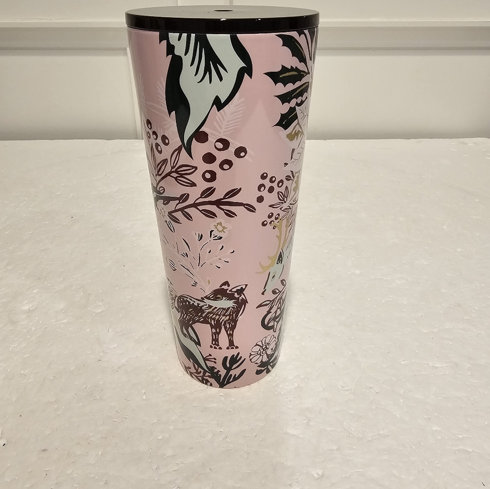 Starbucks Rare 2022 Holiday Pink Enchanted Forest Berry Stainless 24oz T… - Picture 2 of 4